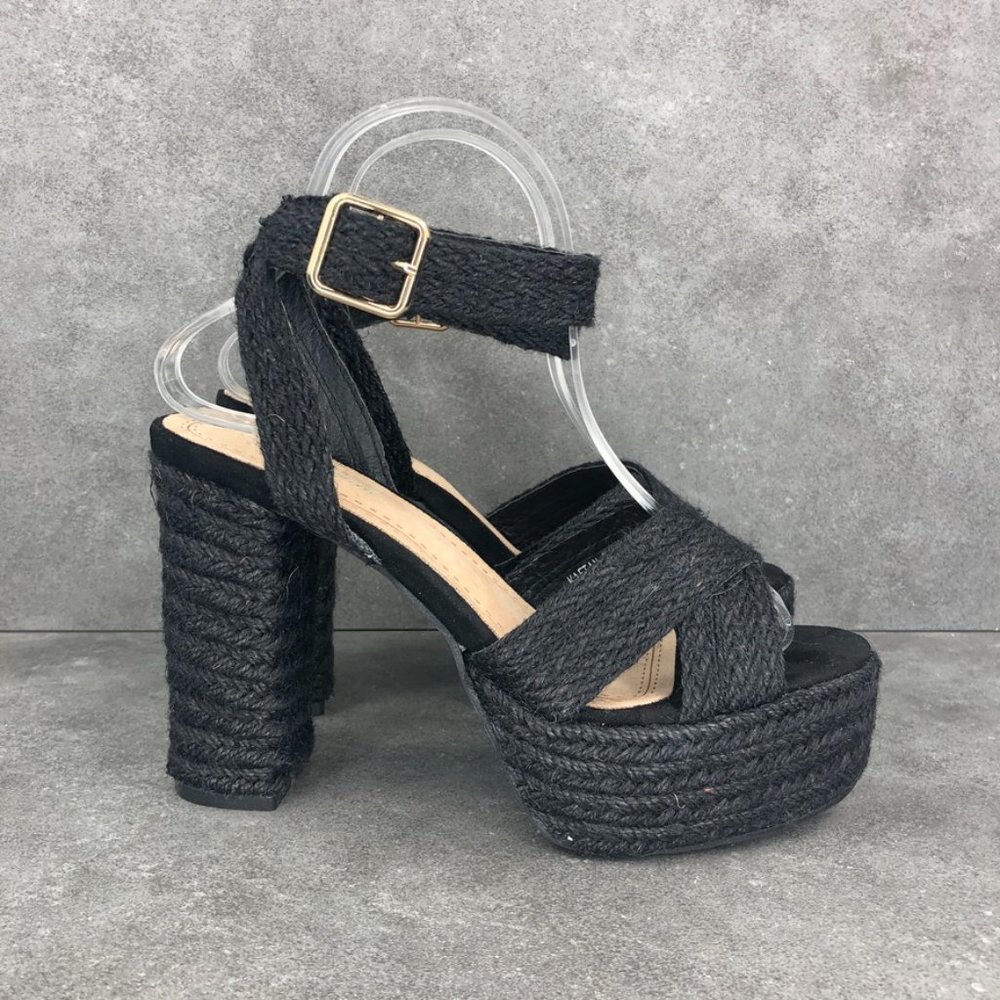 Mata Shoes Kaftan Espadrille Platform Sandal Heels, Black, Women's 7.5